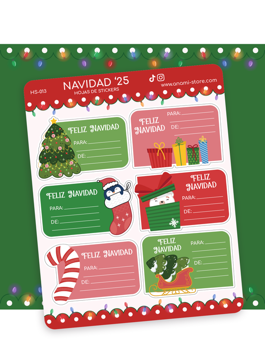 Hoja de stickers de Etiquetas de Navidad