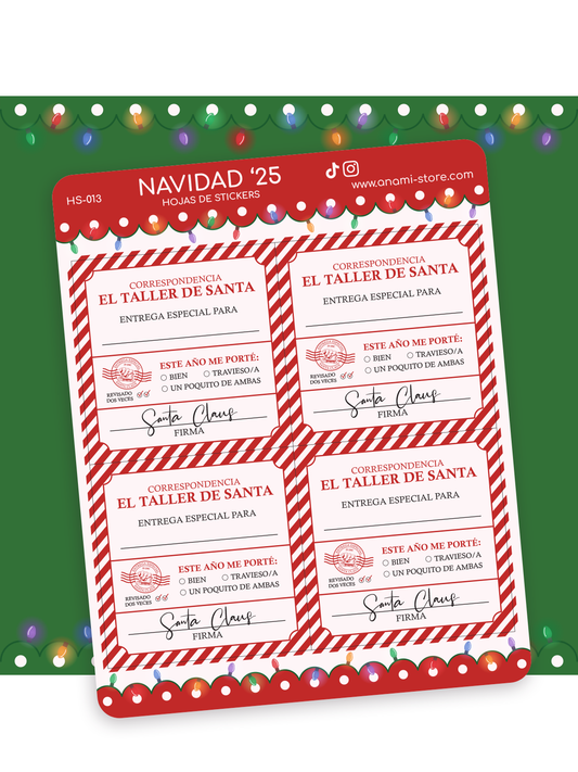 Hoja de stickers de Etiquetas del Taller de Santa
