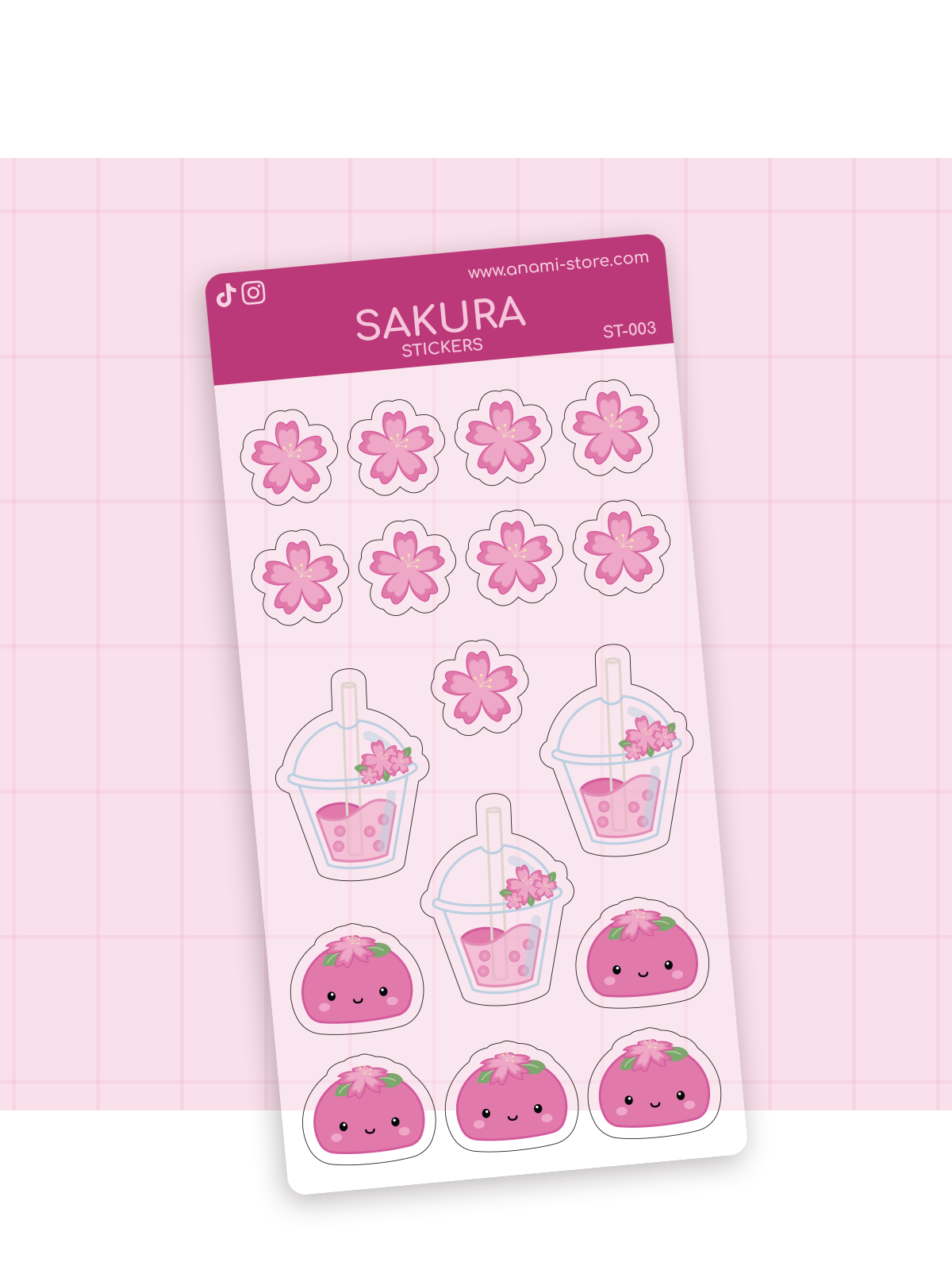 Hoja de stickers transparentes de Sakura